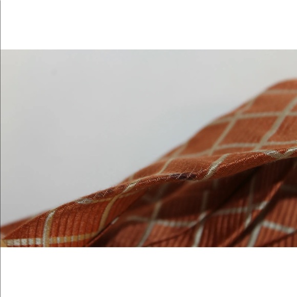 Classic Enrico Carlucci Men Neck Tie Orange Checkered Diamond Italy 100% Silk - Picture 5 of 12